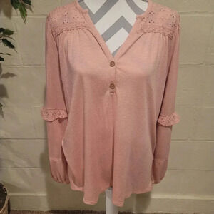 Matilda Jane Heart to Heart Possibilities Pink Knit Women’s Top Sz Medium Vneck.